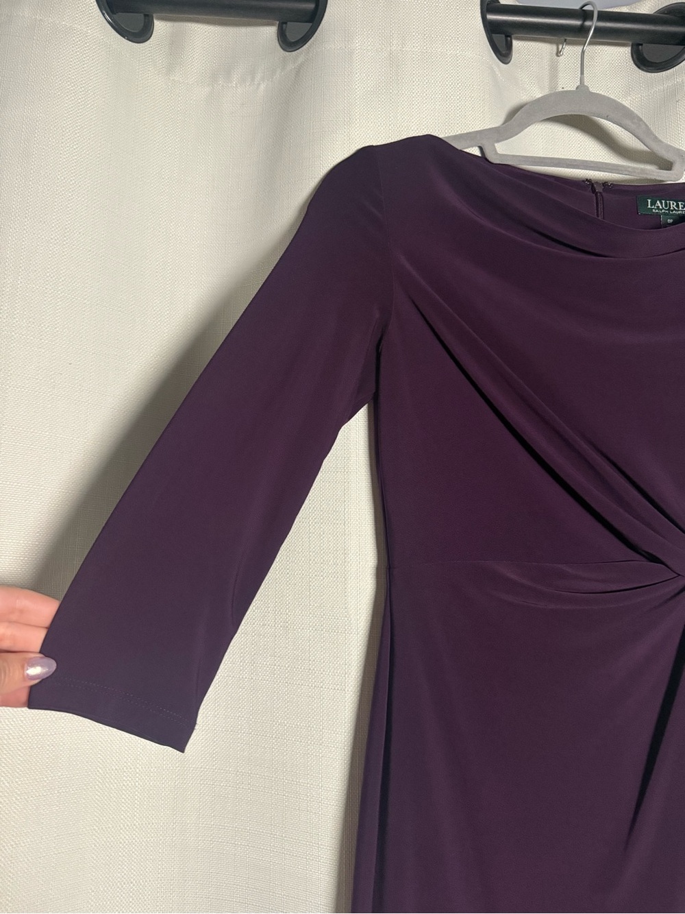 LAUREN Ralph Lauren Petite Twisted-Knot Jersey Dark Purple Dress 0P - Picture 5 of 7
